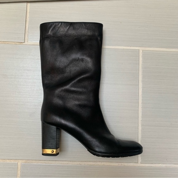 Dyva Black Gold Heeled High Leather Boots 38 - Picture 11 of 12